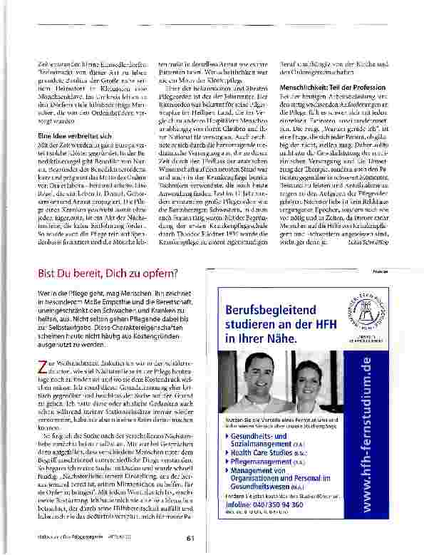 Vorschauseite 2: Caritas christi urget nos - Die Liebe Christi drängt uns Krankenpflege - eine Profession aus reiner Nächstenliebe?