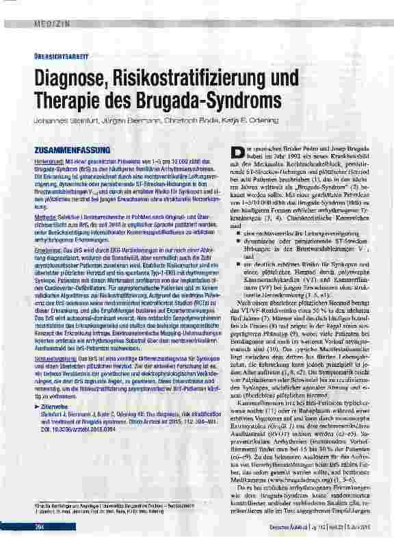 Vorschauseite 1: Diagnose, Risikostratifizierung und Therapie des Brugada-Syndroms