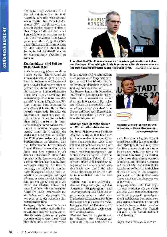 Vorschauseite 2: Öffentliche Trägerschaft bedeutet keine Sozialromantik eHealth, Digitalisierung und Krankenhaus-Ratingreport dominierten Hauptstadtkongress 2015