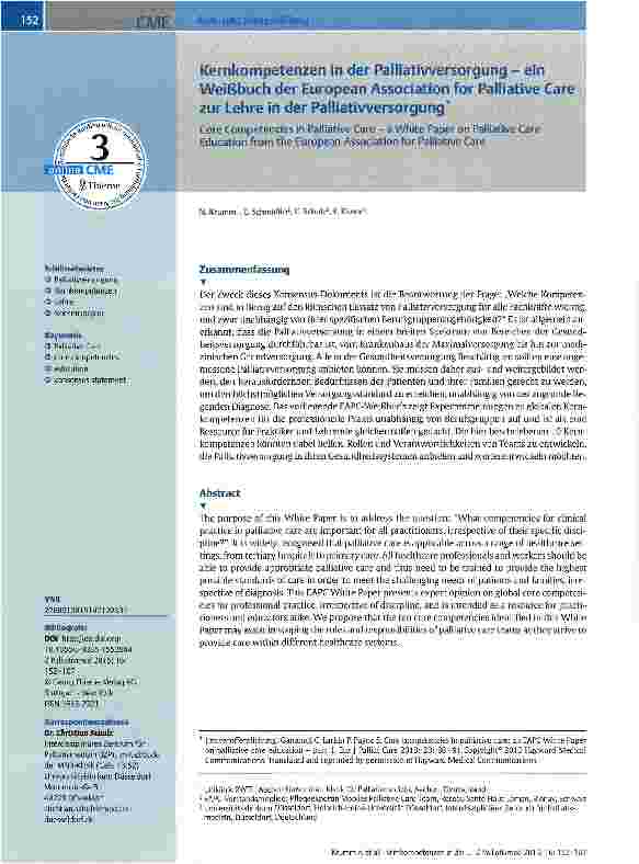 Vorschauseite 1: Kernkompetenzen in der Palliatiwersorgung - ein Weißbuch der European Association for Palliative Care zur Lehre in der Palliativversorgung