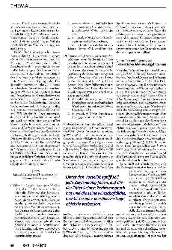 Vorschauseite 2: Gesetzentwurf zur Bekämpfung von Korruption im Gesundheitswesen: Fortschritt bei der Korruptionsbekämpfung oder Privilegierung von Heilberufen?