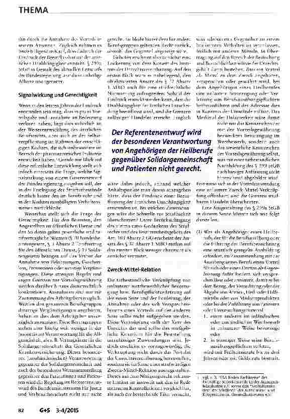Vorschauseite 4: Gesetzentwurf zur Bekämpfung von Korruption im Gesundheitswesen: Fortschritt bei der Korruptionsbekämpfung oder Privilegierung von Heilberufen?