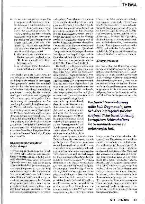 Vorschauseite 5: Gesetzentwurf zur Bekämpfung von Korruption im Gesundheitswesen: Fortschritt bei der Korruptionsbekämpfung oder Privilegierung von Heilberufen?