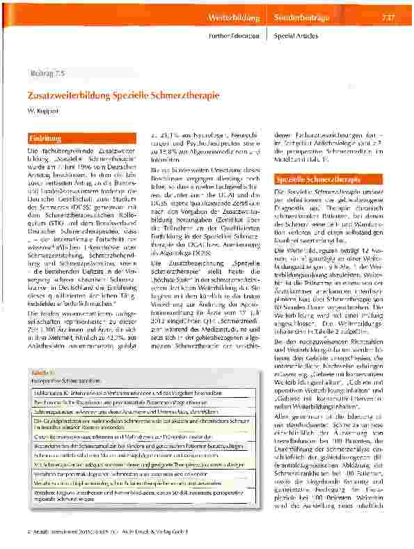Vorschauseite 1: Zusatzweiterbildung Spezielle Schmerztherapie