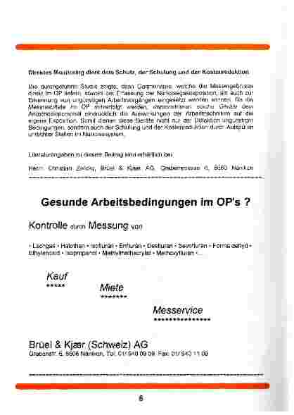 Vorschauseite 4: Narkosegasbelastung in Schweizer Spitälern