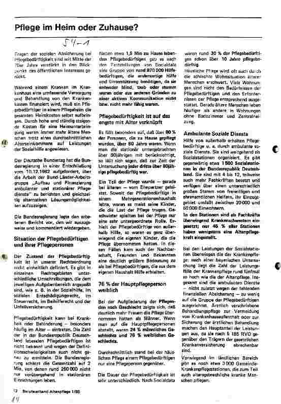 Vorschauseite 1: Pflege im Heim oder Zuhause?