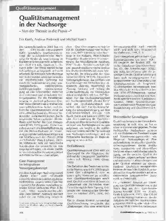 Vorschauseite 1: Qualitätsmanagement in der Nachsorge- Von der Theorie in die Praxis -