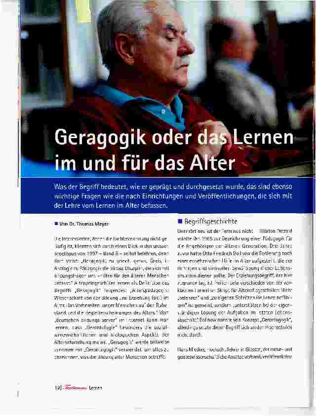 Vorschauseite 1: Geragogik oder das Lernen im und für das Alter