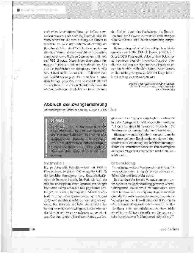 Vorschauseite 1: Abbruch der ZwangsernährungOberlandesgericht Karlsruhe vom 26.3.2004 (11 Wx 13/04)