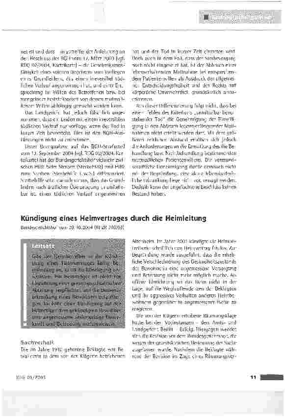 Vorschauseite 2: Abbruch der ZwangsernährungOberlandesgericht Karlsruhe vom 26.3.2004 (11 Wx 13/04)
