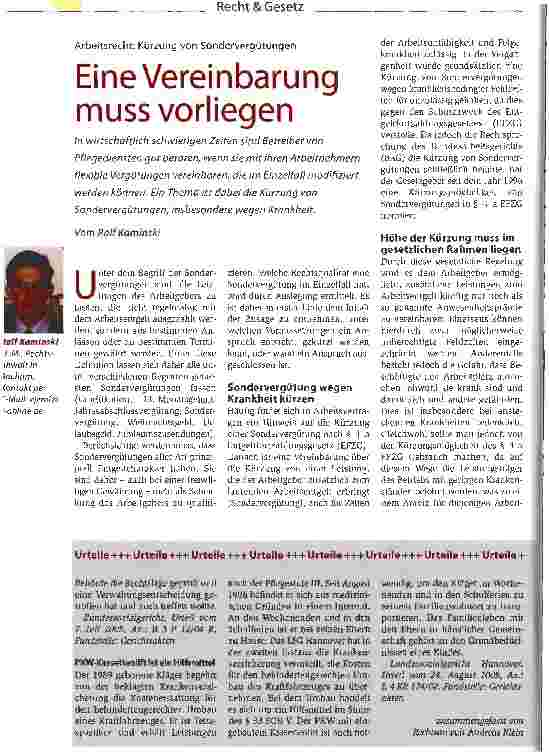 Vorschauseite 1: Arbeitsrecht: Kürzung von SondervergütungenEine Vereinbarung muss vorliegen