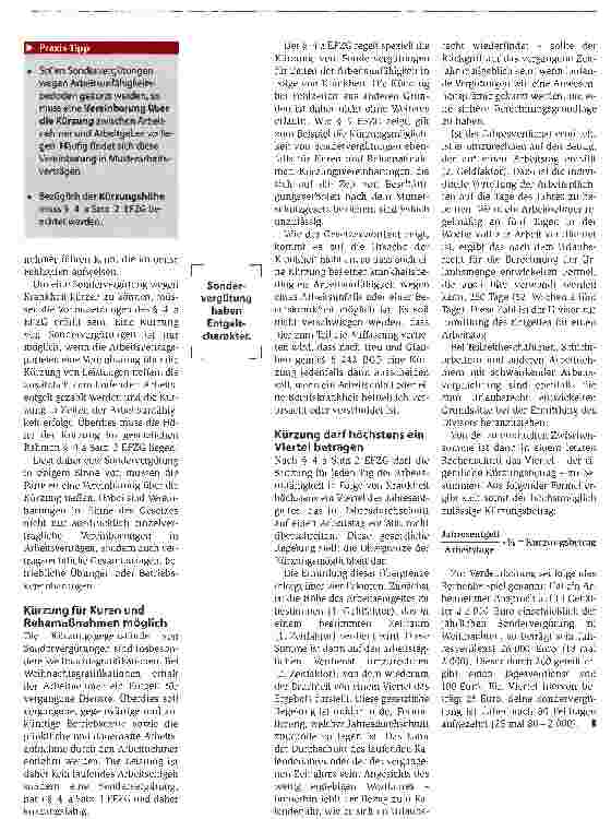 Vorschauseite 2: Arbeitsrecht: Kürzung von SondervergütungenEine Vereinbarung muss vorliegen