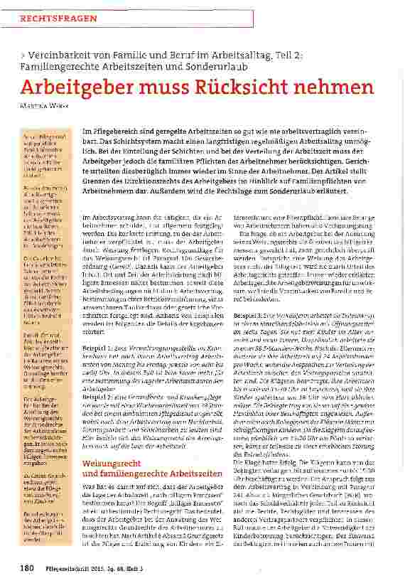 Vorschauseite 1: Vereinbarkeit von Familie und Beruf im Arbeitsalltag, Teil 2: Familiengerechte Arbeitszeiten und Sonderurlaub Arbeitgeber muss Rücksicht nehmen