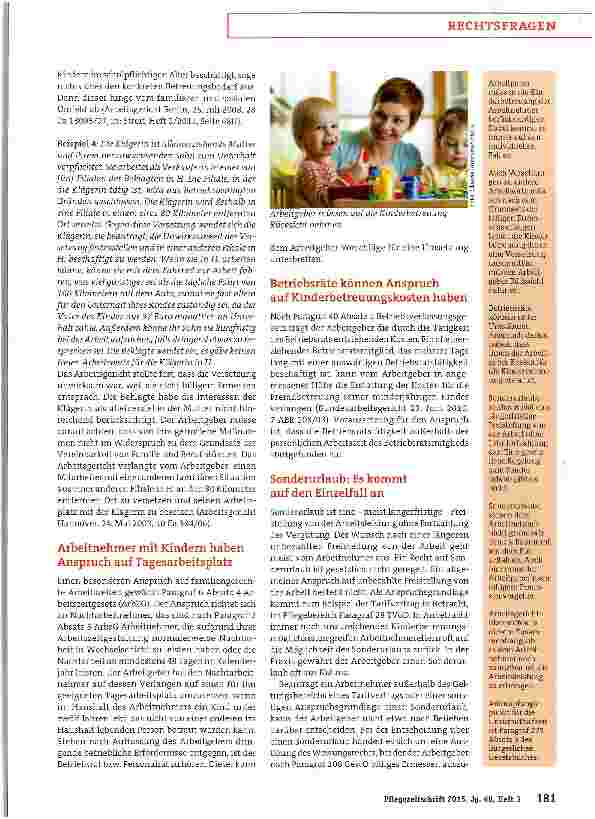 Vorschauseite 2: Vereinbarkeit von Familie und Beruf im Arbeitsalltag, Teil 2: Familiengerechte Arbeitszeiten und Sonderurlaub Arbeitgeber muss Rücksicht nehmen