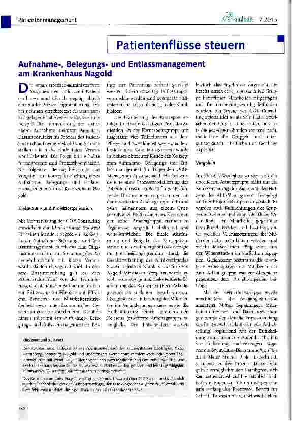 Vorschauseite 1: Aufnahme-, Belegungsund Entlassmanagement am Krankenhaus Nagold