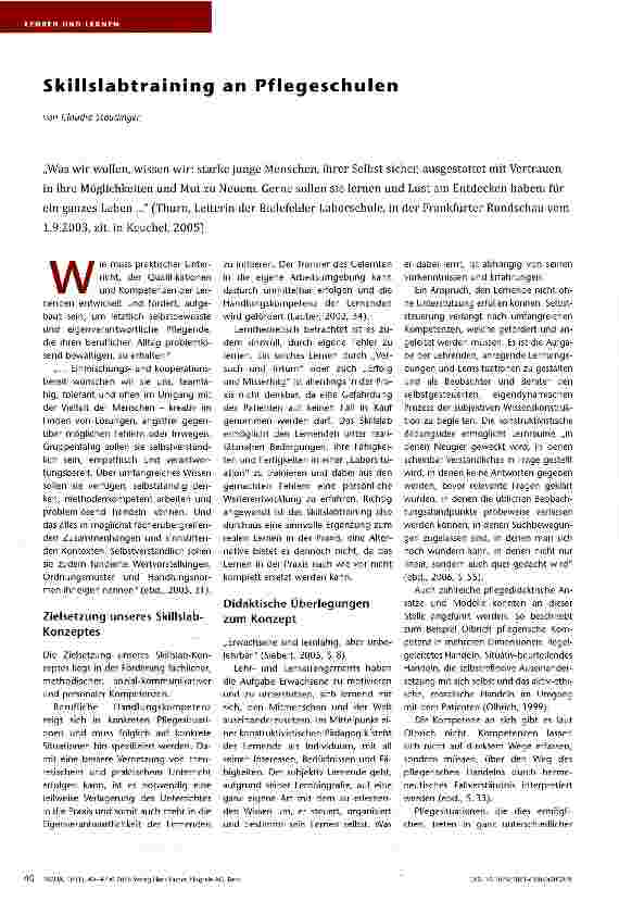 Vorschauseite 1: Skillslabtraining an Pflegeschulen