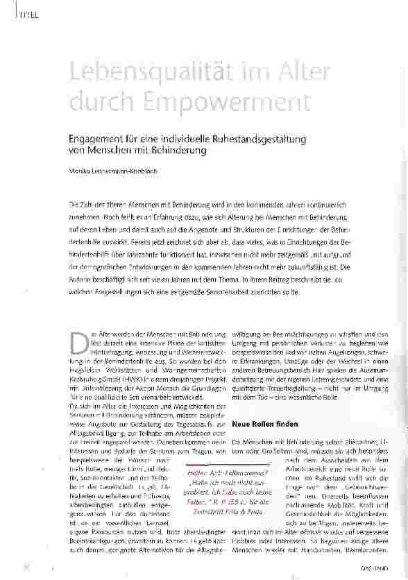 Vorschauseite 1: Lebensqualität im Alter durch Empowerment