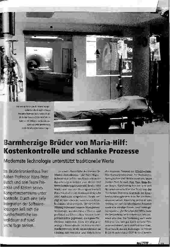 Vorschauseite 1: Barmherzige Brüder von Maria-Hilf: Kostenkontrolle und schlanke ProzesseModernste Technologie unterstützt traditionelle Werte