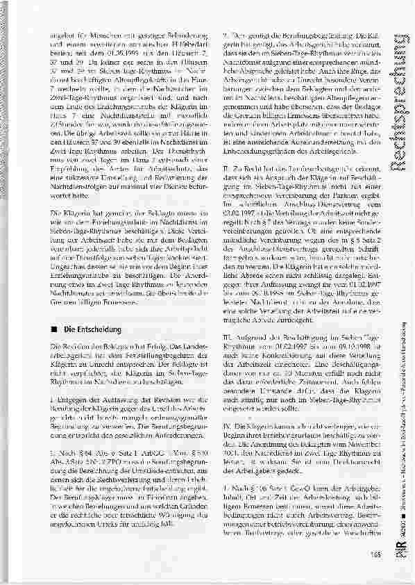 Vorschauseite 2: Direktionsrecht - Nachtwache im Zwei-Tage-Rhythmus - Personelle AuswahlentscheidungGewO § 106 Satz 1; BGB § 315 Abs. 3