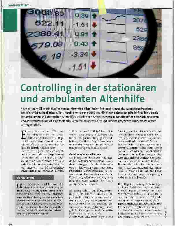 Vorschauseite 1: Controlling in der stationären und ambulanten Altenhilfe