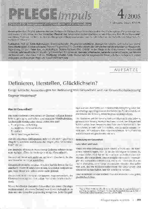 Vorschauseite 1: Definieren, Herstellen, Glücklichsein?Einige kritische Anmerkungen zur Bedeutung von Gesundheit und zur Gesundheitsförderung