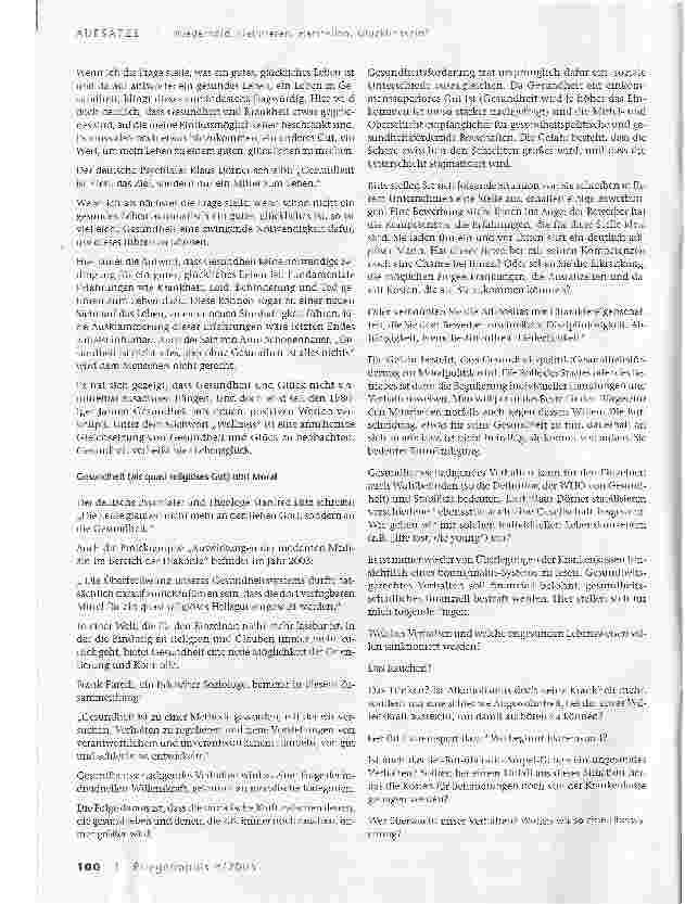 Vorschauseite 2: Definieren, Herstellen, Glücklichsein?Einige kritische Anmerkungen zur Bedeutung von Gesundheit und zur Gesundheitsförderung