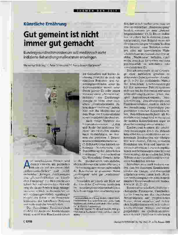 Vorschauseite 1: Künstliche ErnährungGut gemeint ist nicht immer gut gemacht