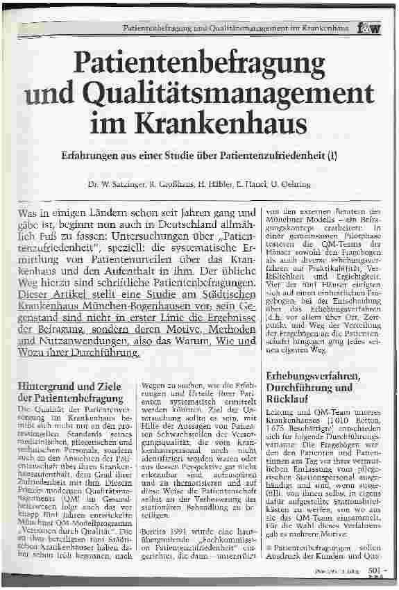 Vorschauseite 1: Patientenbefragung und Qualitätsmanagement im Krankenhaus Erfahrungen aus einer Studie über Patientenzufriedenheit