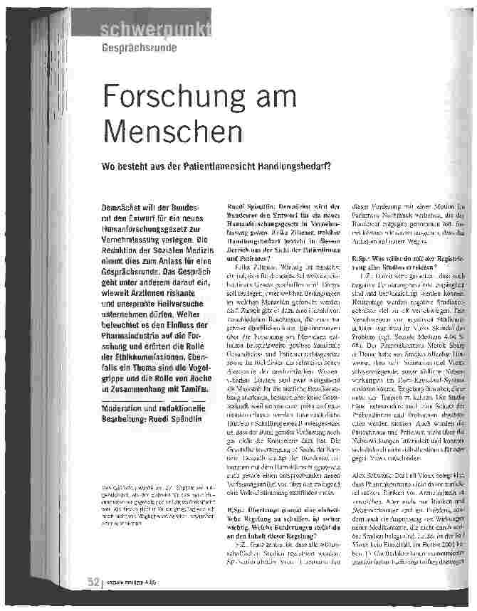 Vorschauseite 1: Forschung am MenschenWo besteht aus der Patientinnensicht Handlungsbedarf?