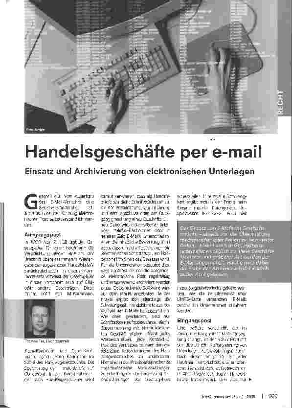 Vorschauseite 1: Handelsgeschäfte per e-mailEinsatz und Archivierung von elektronischen Unterlagen