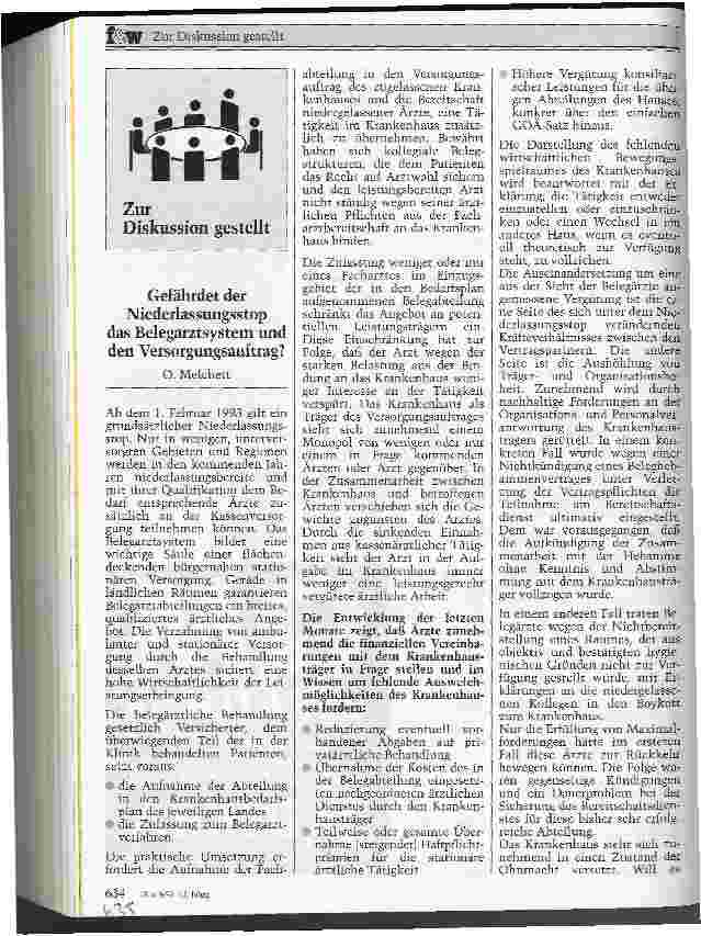 Vorschauseite 1: Gefährdet der Niederlassungsstop das Belegarztsystem und den Versorgugnsauftrag?