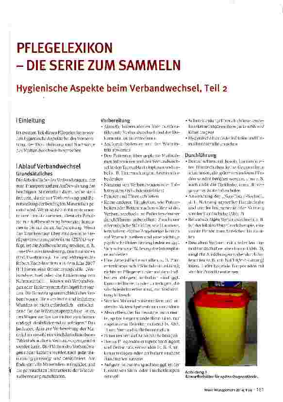 Vorschauseite 1: PFLEGELEXIKON -DIE SERIE ZUM SAMMELN Hygienische Aspekte beim Verbandwechsel, Teil 2