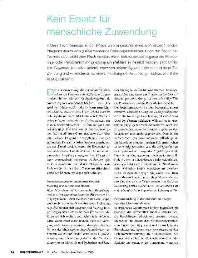 Vorschauseite 1: Kein Ersatz für menschliche Zuwendung