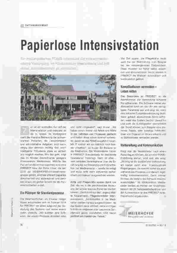 Vorschauseite 1: Papierlose Intensivstation