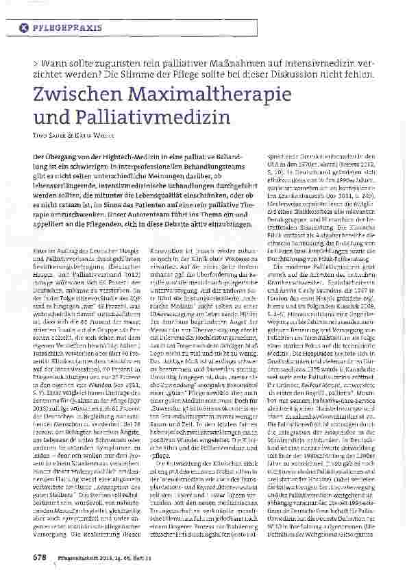 Vorschauseite 1: Zwischen Maximaltherapie und Palliativmedizin