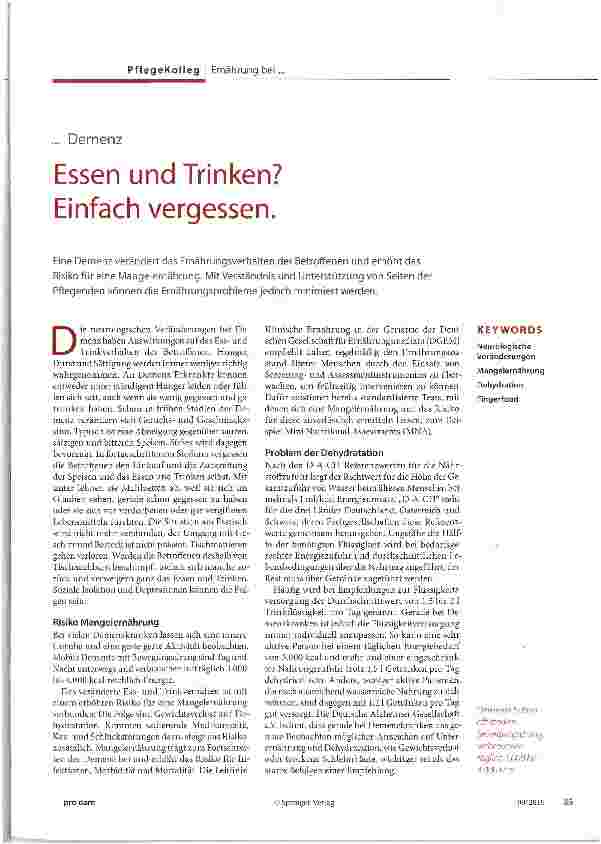 Vorschauseite 1: Demenz Essen und Trinken? Einfach vergessen.