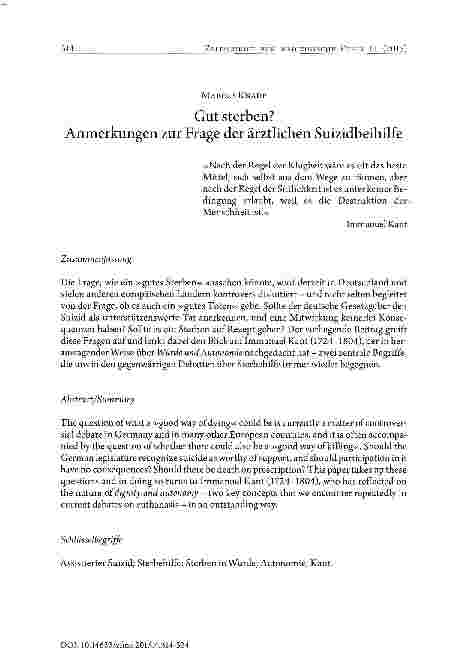 Vorschauseite 1: Gut sterben? Anmerkungen zur Frage der ärztlichen Suizidbeihilfe