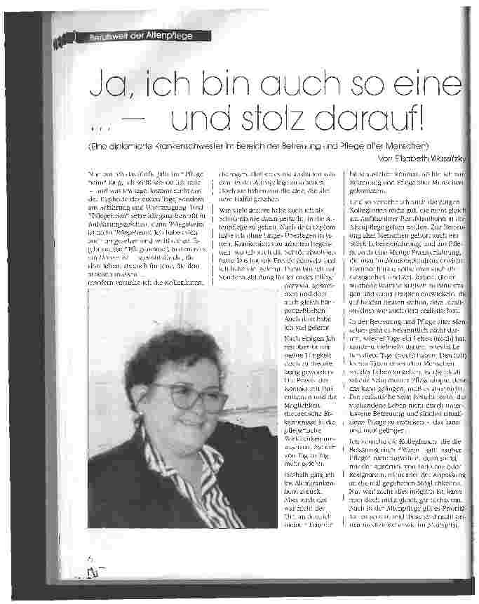 Vorschauseite 1: Ja, ich bin auch so eine. .. - und stolz darauf! Eine diplomierte Krankenschwester im Bereich der Betreuung und Pflege alter Menschen