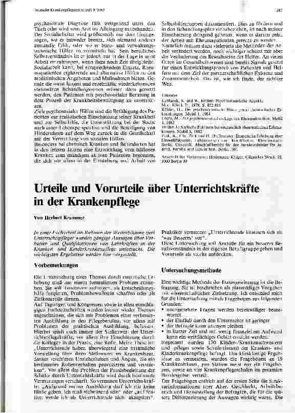 Vorschauseite 1: Urteile und Vorurteile über Unterrichtskräfte in der Krankenpflege