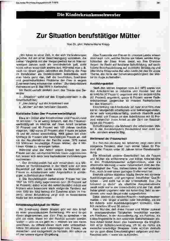 Vorschauseite 1: Zur Situation berufstätiger Mütter