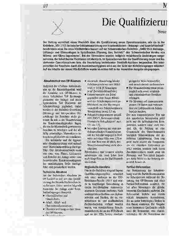 Vorschauseite 1: Die Qualifizierung neuer Operationsräume. Neue Krankenhausrichtlinien, Teil 2