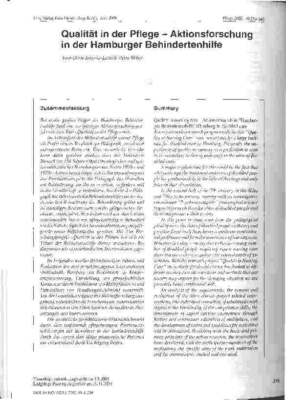 Vorschauseite 1: Qualität in der Pflege - Aktionsforschung in der Hamburger Behindertenhilfe