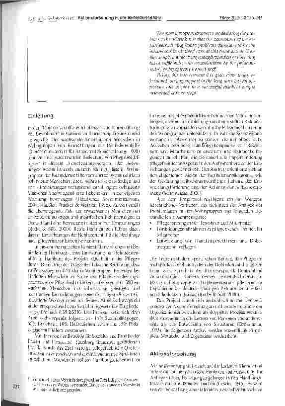 Vorschauseite 2: Qualität in der Pflege - Aktionsforschung in der Hamburger Behindertenhilfe
