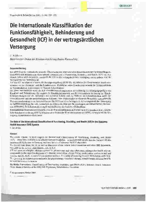Vorschauseite 1: Die Internationale Klassifikation der Funktionsfähigkeit, Behinderung und Gesundheit (ICF) in der vertragsärztlichen Versorgung
