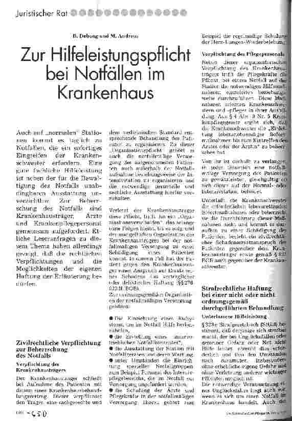 Vorschauseite 1: Zur Hilfeleistungspflicht bei Notfällen im Krankenhaus