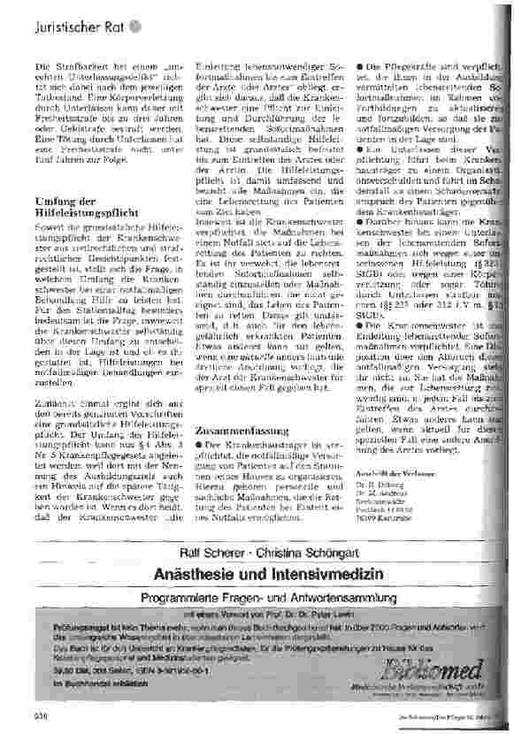 Vorschauseite 3: Zur Hilfeleistungspflicht bei Notfällen im Krankenhaus