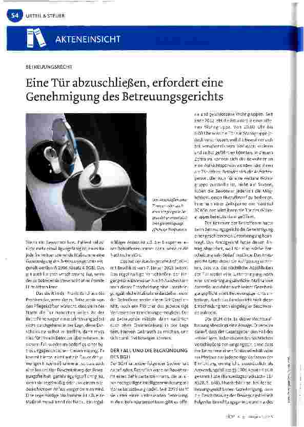 Vorschauseite 1: Eine Tür abzuschließen, erfordert eine Genehmigung des Betreuungsgerichts