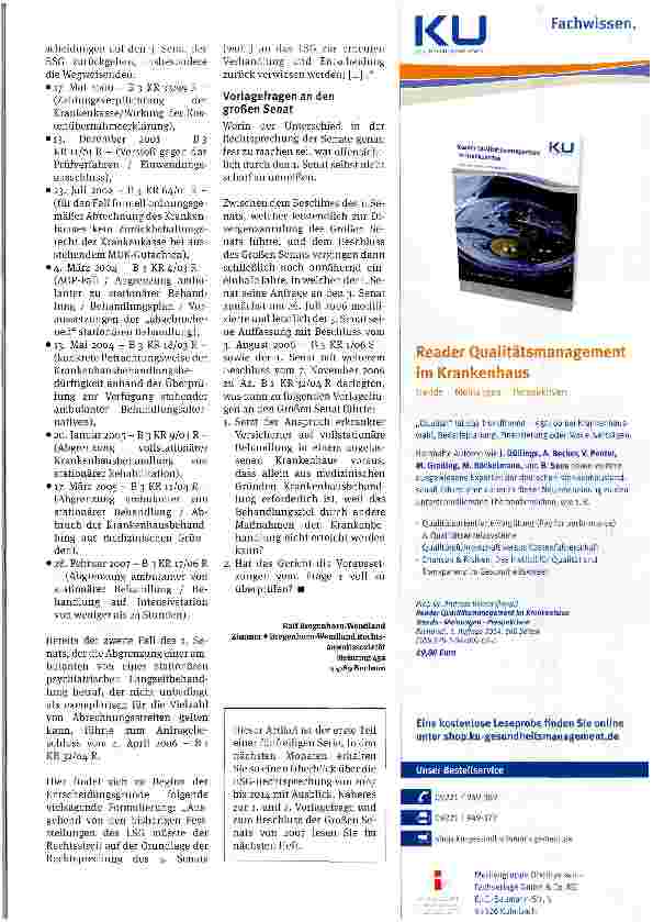 Vorschauseite 3: Die neuere Entwicklung der krankenhausrechtlichen Rechtsprechung des BSG Teil I: BSG-Rechtsprechung der Jahre 2007 bis 2011