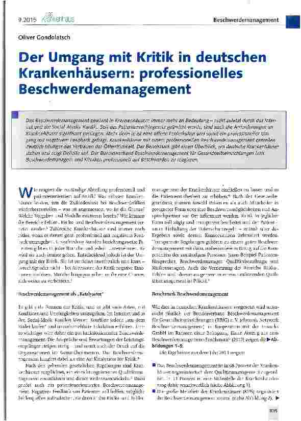 Vorschauseite 1: Der Umgang mit Kritik in deutschen Krankenhäusern: professionelles Beschwerdemanagement