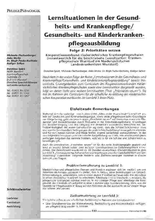 Vorschauseite 1: Lernsituationen in der Gesundheitsund Krankenpflege/ Gesundheitsund Kinderkrankenpflegeausbildung